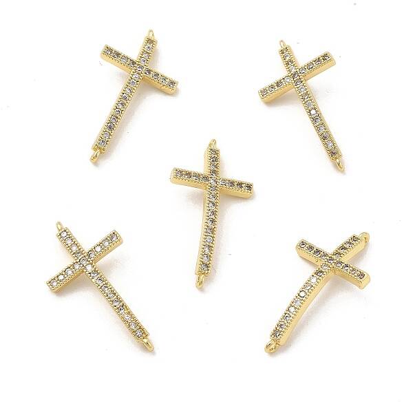 Brass Micro Pave Clear Cubic Zirconia Connector Charms