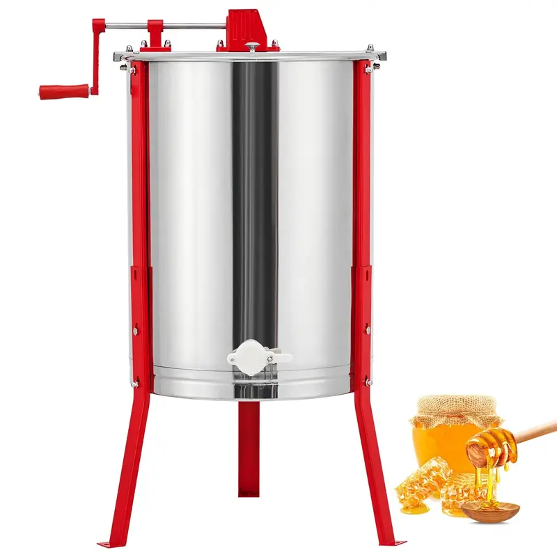 Garvee Manual Honey Extractor 4-Frame Stainless Steel with Adjustable Legs Transparent Lid Beekeeping Tool for Apiaries