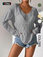 Women's Plain Hollow Out V Neck Sweater, Casual Longsleeves Jumper for Summer, Fashion Women's Knitwear for Daily Wear, Women...