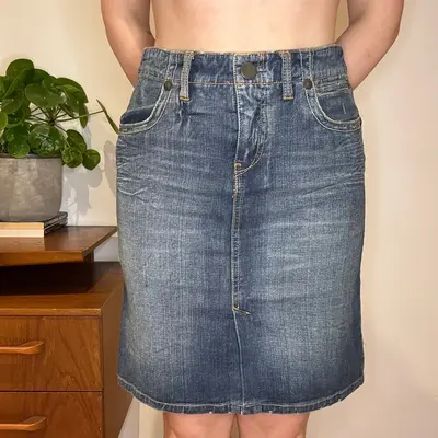 Naf Naf Midi Denim Skirt - 30W UK 10 Blue Cotton
