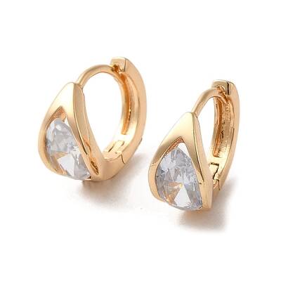 Light Gold Brass Micro Pave Cubic Zirconia Hoop Earrings
