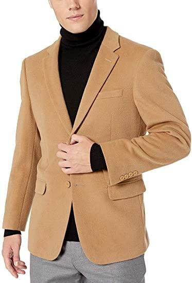 Prontomoda Men's Sport Coat, 2 Buttons, Cashmere Wool, Colors - Camel