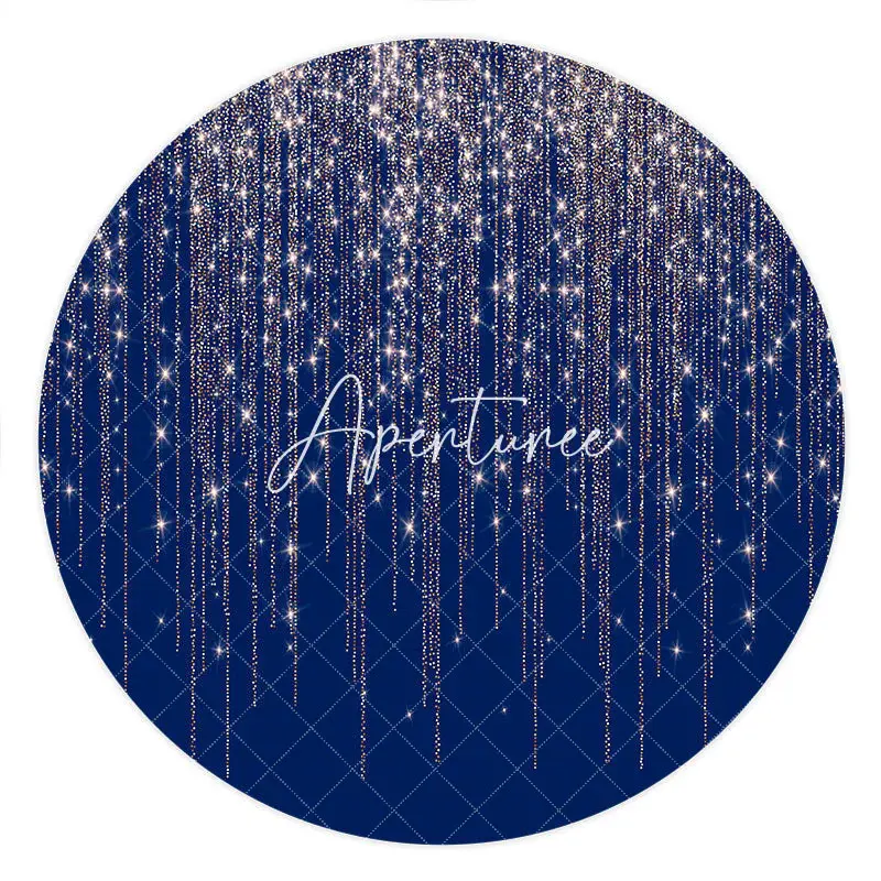 Aperturee Silver Glitter Navy Blue Round Birthday Party Backdrop | Birthday Round Backdrop | Circle Background For Party | Ci...