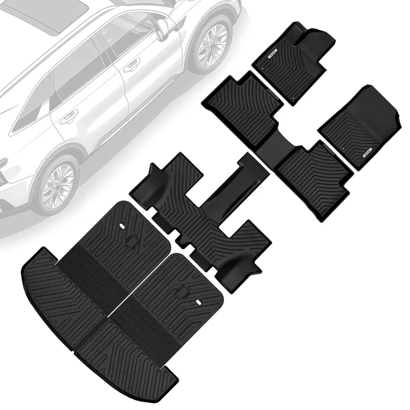 Floor Mats & Trunk Mat with Backrest Mat Fit for 2025-2021 Kia Sorento 6 Seats & 7 Seats(Not for Hybrid)，Unique TPE All-Wea...