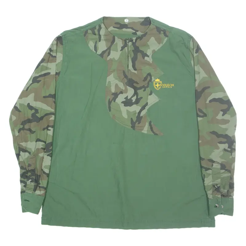 INVASION ROYALE Mens Shirt Green Camouflage Long Sleeve L