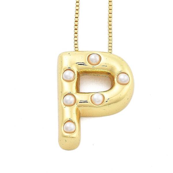 Brass & Plastic Pearl Letter Pendant Box Chain Necklaces for Women