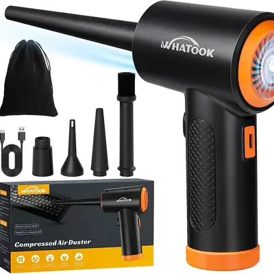 WHATOOK Compressed Air Duster-Reusable Electric Air Duster-3 Speeds 60000 RPM with LED Light
