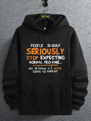 Men's Letter Print Drawstring Pocket Hoodie, Regular Fit Casual Long Sleeve Hooded Sweatshirt, Y2K Clothes 2000s, Men's Cloth...