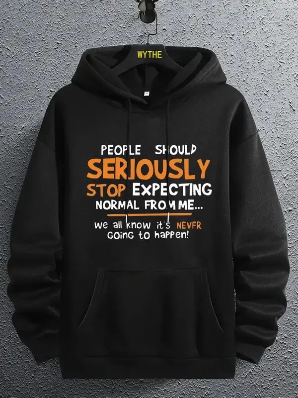 Men's Letter Print Drawstring Pocket Hoodie, Regular Fit Casual Long Sleeve Hooded Sweatshirt, Y2K Clothes 2000s, Men's Cloth...