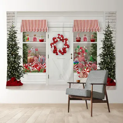 Aperturee White Lollipop Store Tree Deco Christmas Backdrop