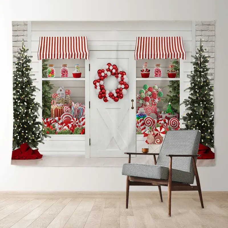 Aperturee White Lollipop Store Tree Deco Christmas Backdrop