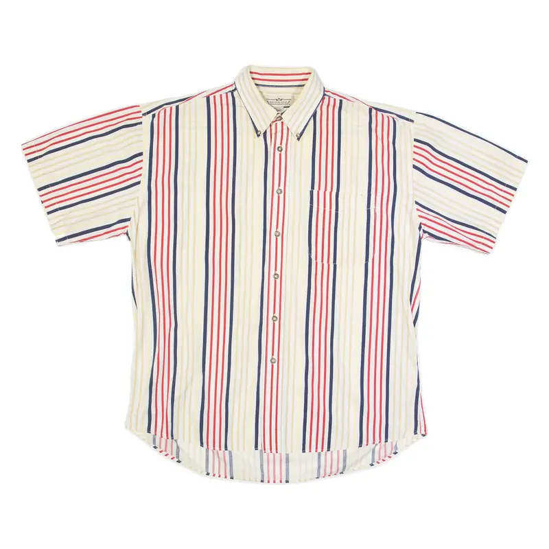 NATURAL ISSUE Mens Shirt Cream 90s Striped L