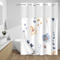WITHLOC No Hook Shower Curtain with Snap in Liner, Floral Pattern Double Layer Shower Curtain Bathroom Supply Accessory, Wate...