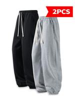 2 Pack Men's Regular Solid Color Drawstring Waist Sweatpants Casual Pants Year-Round Casual Pocket Design Pants Men's Daily C...