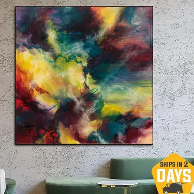 Abstract Expressionist Painting On Canvas Modern Fine Art Vivid Painting Handmade Artwork Сolorful Painting | VIVID SKY 46&q...