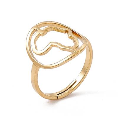 Ion Plating(IP) 201 Stainless Steel Hollow Out Africa Map Adjustable Ring for Women