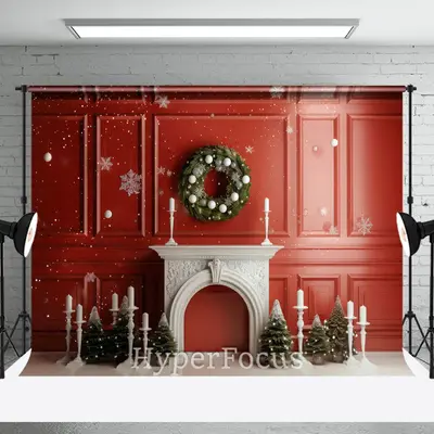 Snowy Retro Red Wall Candle Holder Christmas Backdrop - Aperturee