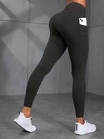 Women's Solid Color High Waist Pocket Leggings, Casual Comfy Breathable Skinny Pants, Leggings for Women, Ladies Bottoms for ...