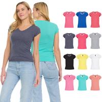 6 Pack Women's Plain Solid V-Neck Short Sleeve Tee Casual T-Shirt Assorted Colors Comfort Cotton