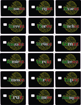 Mexican Lastnames Credit Card Sticker - Collection of Popular Surnames with National Emblem Design