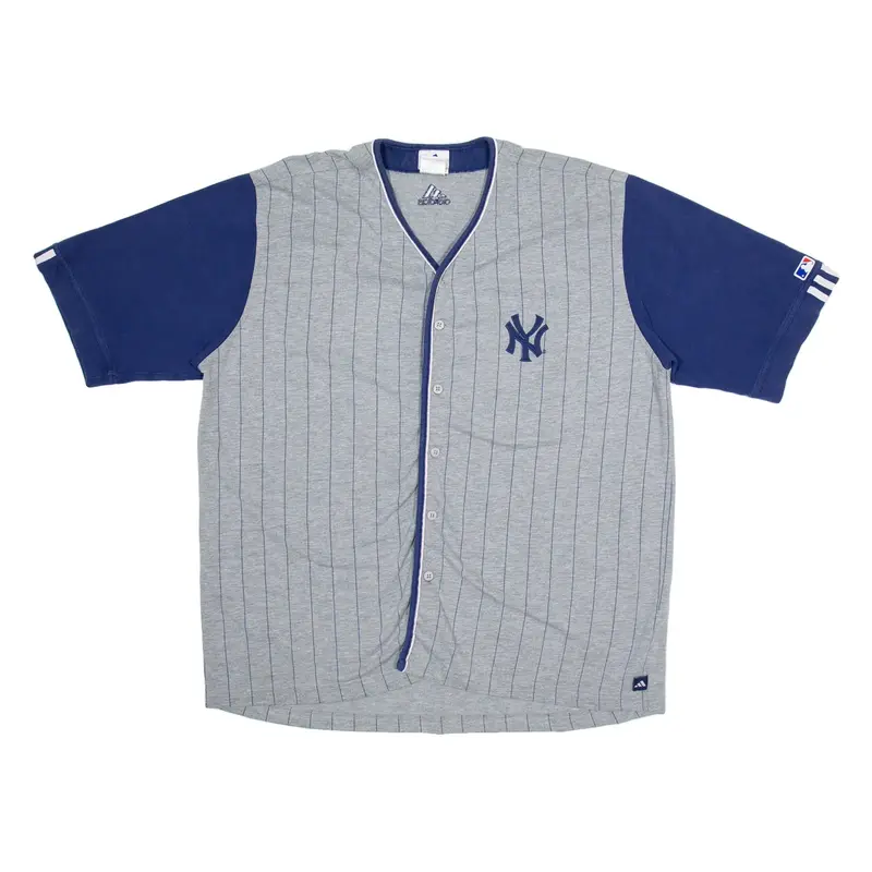 ADIDAS MLB New York Mens Jersey Grey USA Button Neck XL