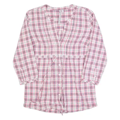 CREW CLOTHING Womens Printed Shirt Pink V-Neck Long Sleeve Check UK 10