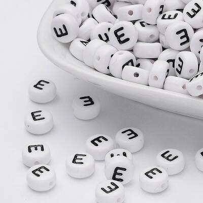 Flat Round with Letter E Acrylic Beads