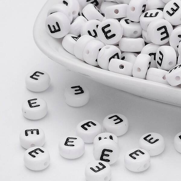 Flat Round with Letter E Acrylic Beads