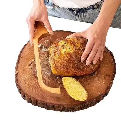 Wooden Handle Bread Bow Knife, Stainless Steel Serrated Bread Knife, Bread Slicing Knife for Home Kitchen Baking House, Utens...