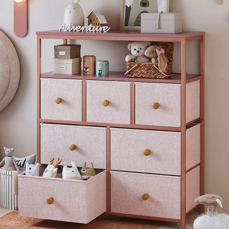 Raybee Furniture TV Stand Dresser with Shelf, Dresser for Bedroom with 2 Shelves and Metal Frame, Tall Dressers for Bedroom, ...