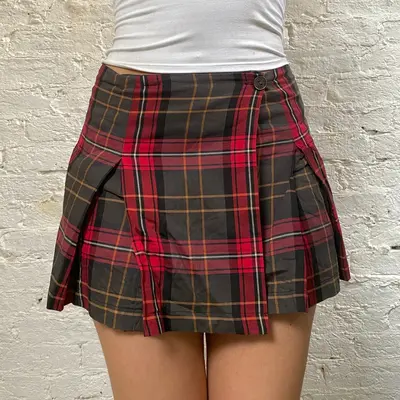 Pepe Jeans Checked Mini Skirt - 29W UK 10 Red Cotton