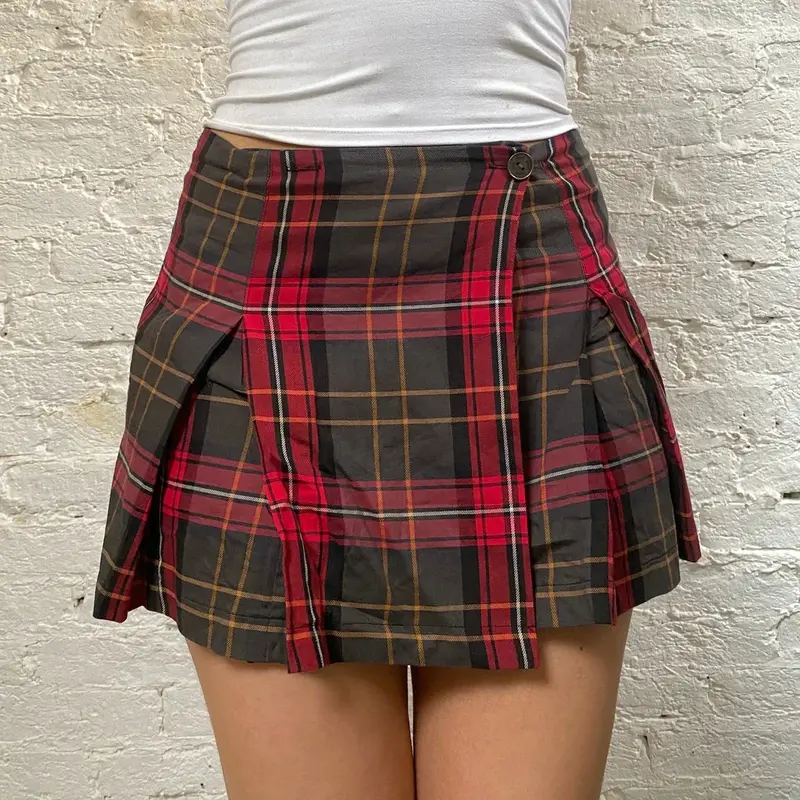 Pepe Jeans Checked Mini Skirt - 29W UK 10 Red Cotton