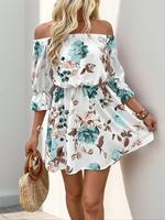 Women's Floral Print Off Shoulder Dress, Elegant Fashion Casual Dress for Daily Outdoor Wear, Women Multicolor Clothing for S...