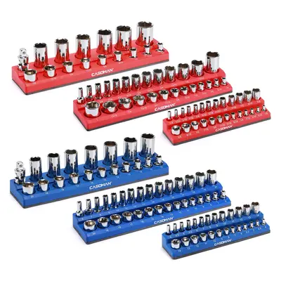 CASOMAN Magnetic Socket Organizer, 6 Piece Socket Holder Kit, 1/2-inch, 3/8-inch, 1/4-inch Drive, Holds 143 SAE&Metric Socket...