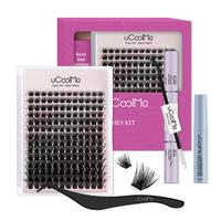 uCoolMe Lashes Magic D Curl 0.05mm 168 PCS 8-18mm Mix Lash Clusters Kit with Bond and Seal Tweezer Waterproof Long-lasting DI...