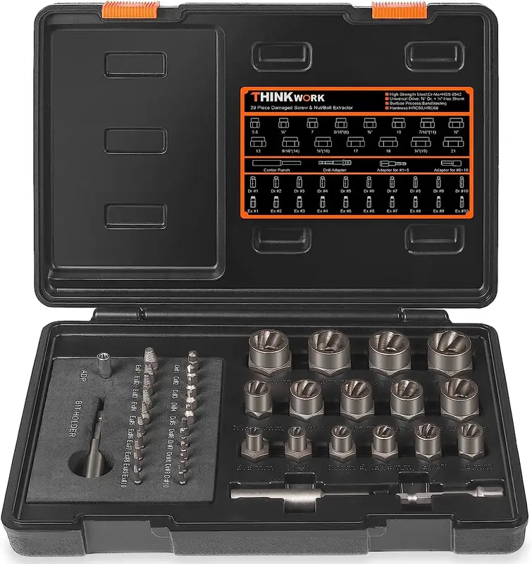 【Fall Deals For You】THINKWORK Damaged Screw Extractor Set, 39-Count Bolt Extractor Kit, Impact Bolt & Nut Remover Set for...