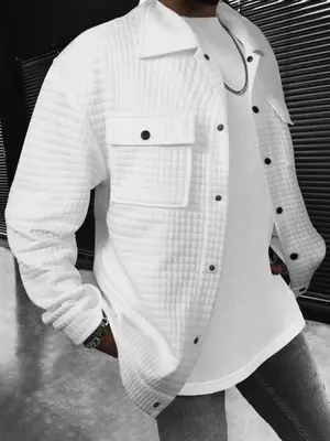 Men's Solid Button Front Drop Shoulder Jacket, Casual Loose Fit Pocket Coat for Fall & Winter, Men's Daily Wear Outerwear