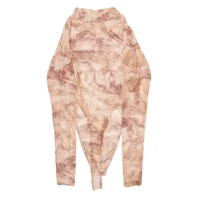 MISSY EMPIRE Womens Bodysuit Top Brown High Neck Long Sleeve Crazy Pattern XXS