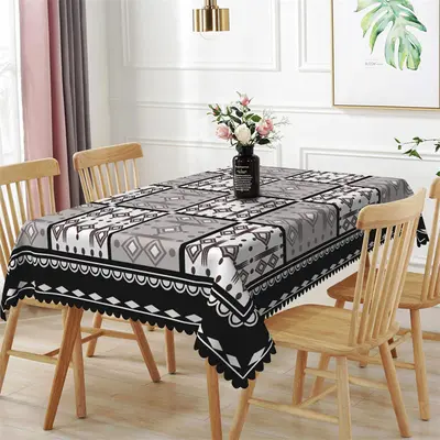 Grey White Rhombic Black Lace Rectangle Tablecloth - Aperturee