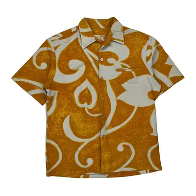 Iolani Hawaiian Shirt - Medium Yellow Cotton
