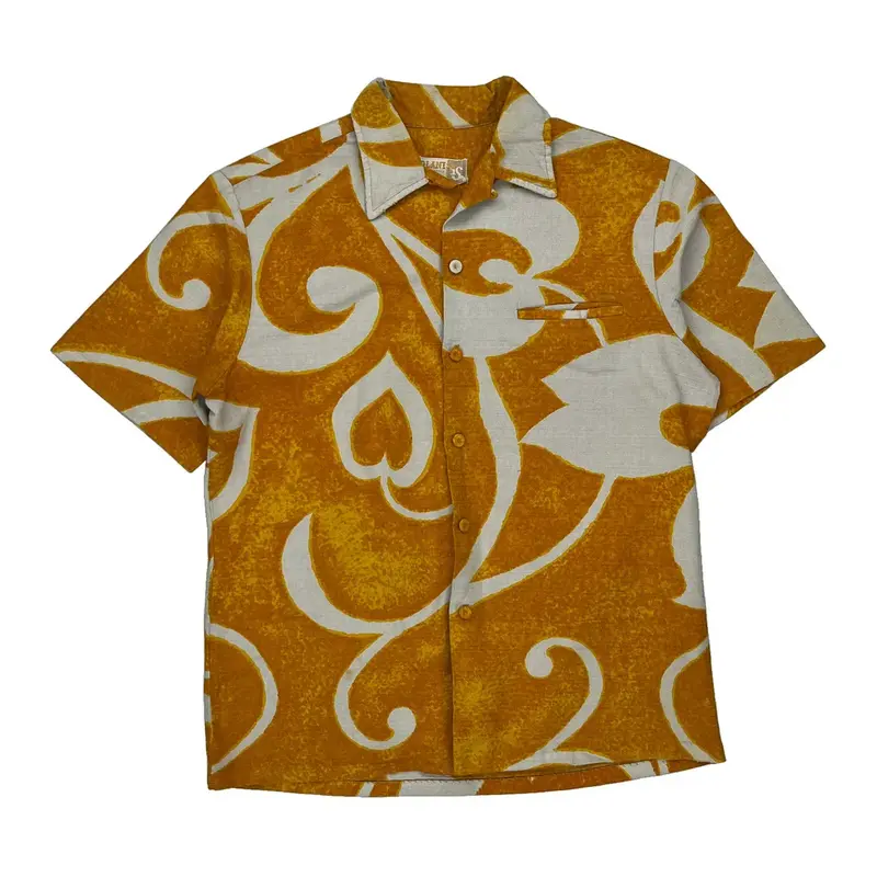 Iolani Hawaiian Shirt - Medium Yellow Cotton