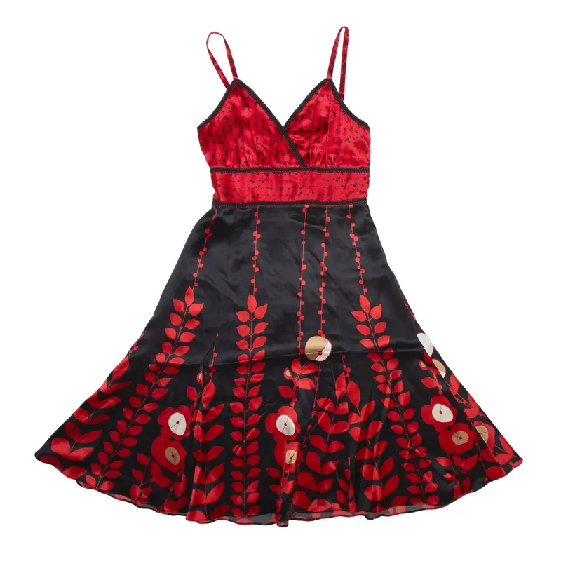TED BAKER Fit & Flare Dress Red Spotted Satin Sleeveless Knee Length Womens UK 8