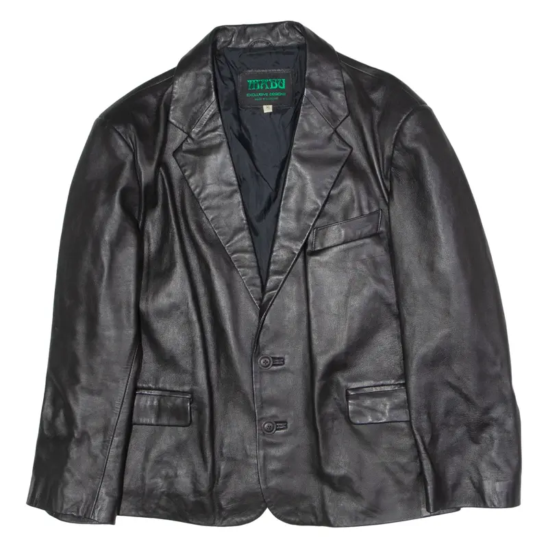 MABU Mens Blazer Jacket Black Leather XL