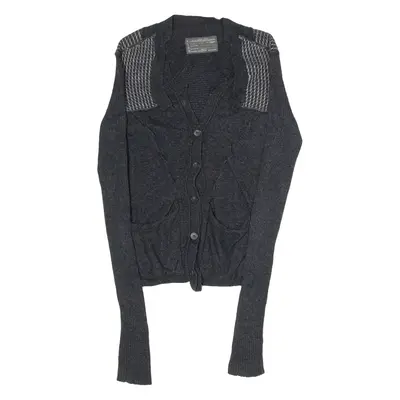ALL SAINTS Womens Cardigan Grey Patchwork V-Neck Tight Knit UK 8
