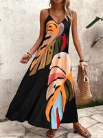 Women's Plants Print Dress, Casual Sleeveless Long Dress for Holiday Vacation, Bohemian Ladies Summer Clothes, Womenswear, Ca...