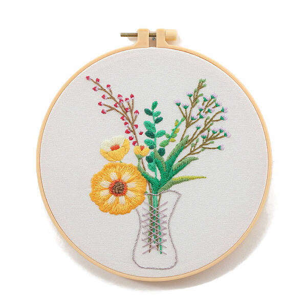 Vase Pattern DIY Embroidery Starter Kit with Instruction Book