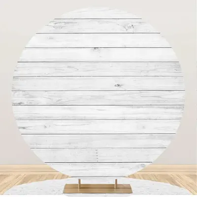 White Wooden Textured Wall Circle Birthday Backdrop - Aperturee