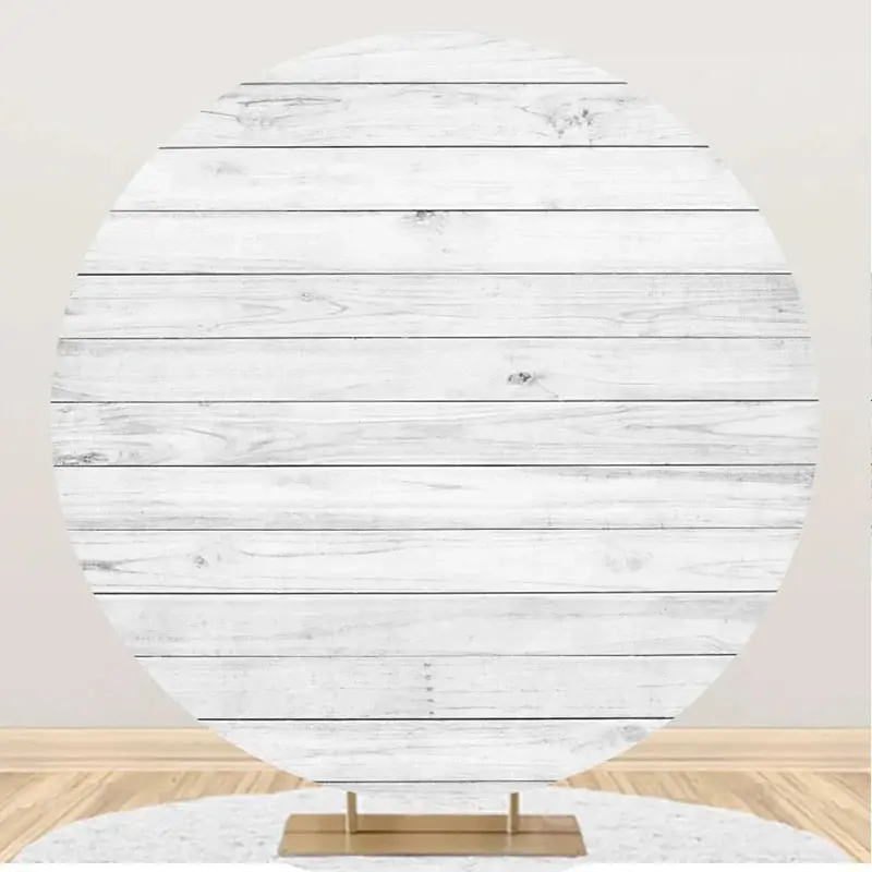 White Wooden Textured Wall Circle Birthday Backdrop - Aperturee