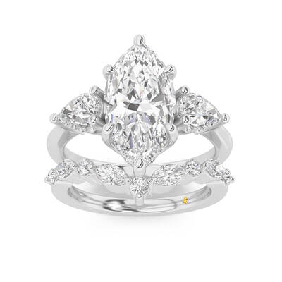 Celestia Lab Grown Marqusie Diamond Engagement Ring with The Angelina Wedding Band | 10K White Gold 3 1/2 ct. tw.