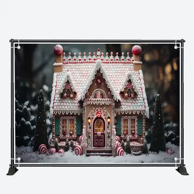 Candy House Xmas Trees Snowy Christmas Backdrop - Aperturee